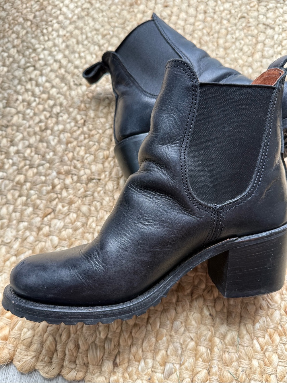 Frye Black Leather Chelsea Ankle Boots with Block Heels